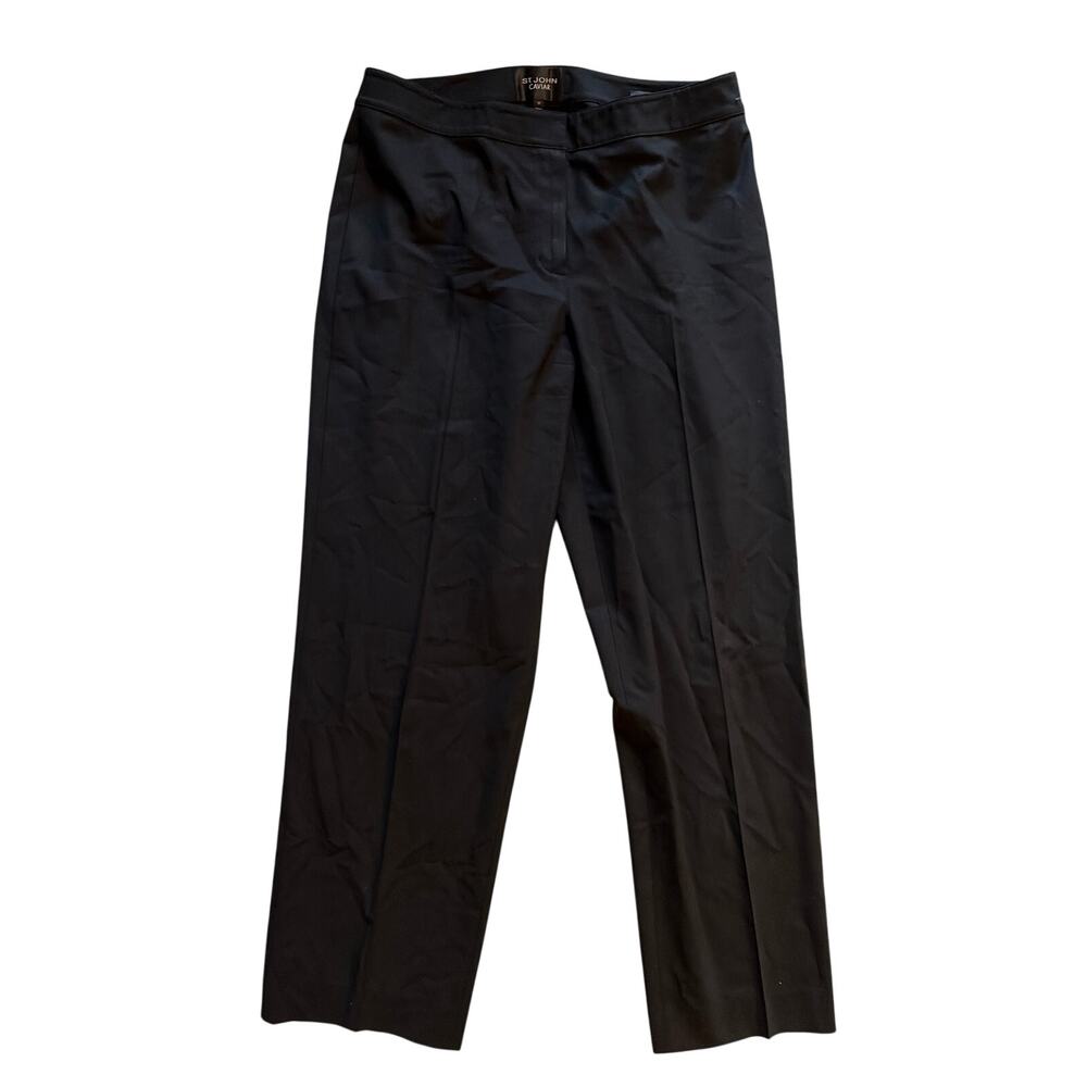 ST. JOHN Caviar Black "Diana" Wool Stretch Straight Leg Trouser Pants Size 10